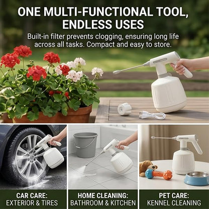 Electric Spray Bottle for Indoor Cleaning, Weeding and Garden 2L Automatic Plant Sprayer with Rechargeable Battery, 2 Adjustable Speeds Mist Nozzles