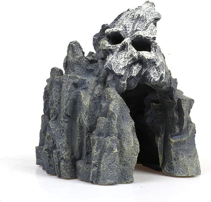 Aquarium Decoration Skull Mountain Resin Cave Decor for Fish Tank Habitat and Enhancing Reptile Landscape Decor