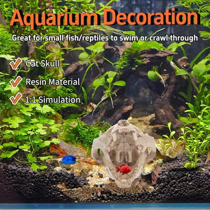 Hemobllo Aquarium Skull: Skull Aquarium Decor Resin Cat Skeleton for Fish Tank Reptile Tank Decoration Unique Handmade Craft for Home Terrarium Ornament