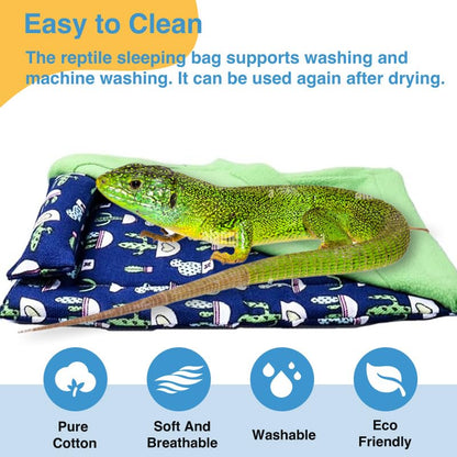 Bearded Dragon Hammock Sleeping Bag Set- Hanging Pet Bed with Pillow and Blanket Hideout Habitat with Soft Warm for Bearded Dragon Lizard Leopard Gecko and Small Pet Animal（Blue + Green Quilt） - color: Blue + Green Quilt