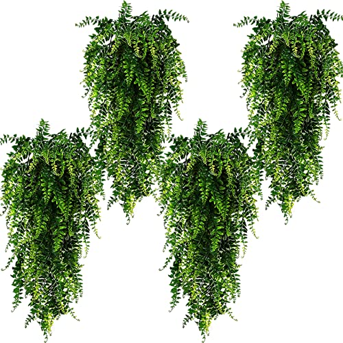 Toprooms 4pcs Artificial Hanging Plants Fake Hanging Plant Fake Plants Faux Fern Ivy Vines Outdoor UV Resistant Plastic Hanging Plants Artificial Decor (Ferns) - color: Ferns