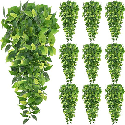 Hoteam 12 Pcs Artificial Hanging Plants 32 Inch Fake Ivy Vines with Fake Leaves Patio Artificial Plants Greenery for Living Room Indoor Outdoor Wall, No Basket (Pothos) - color: Pothos