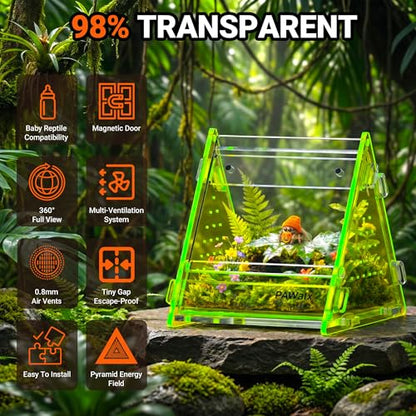 Triangular Jumping Spider Enclosure, Acrylic Terrarium with Magnetic Doors, 0.8mm Micro-Ventilation& Escape-Proof Design for Tarantulas, Lizards, Small Pets (Green,3.5”x3.5”x3.5”) - size: 1Pack, Green,3.5”x3.5”x3.5”