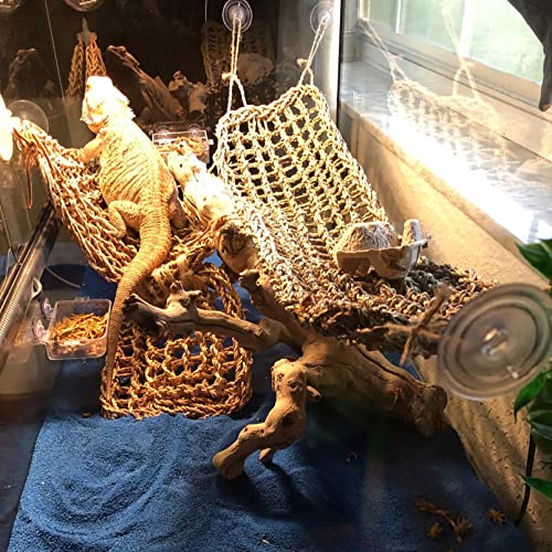 Bearded Dragon Hammock,Reptile Lounger Lizard Natural Seagrass Habitat Decor Reptiles Tank Hanging Plants Jungle Climber Vines Flexible Leaves Accessories for Lizards Chameleon Gecko Corn Snakes