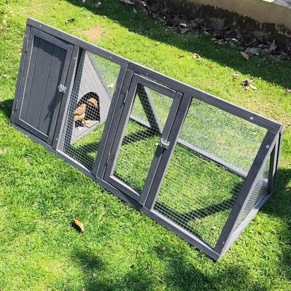 Rabbit Hutch Outdoor Chicken Coop Wooden A-Frame Small Animal Cage Quail Cage w/Chicken Run & Ventilated Wire Fence Suitable for Garden Backyard Farms 47 x 18 x 19.5 in (Grey) - color: Grey