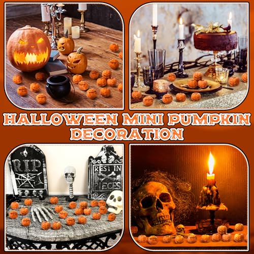 Arrowbash 100 Pcs Mini Halloween Pumpkin Skull Figurines Bulk Small Resin Skeleton Head Statues Decoration Miniature Realistic Fake Skeleton Figure for Halloween Party Favor Home Table Decor (Pumpkin) - style: Pumpkin