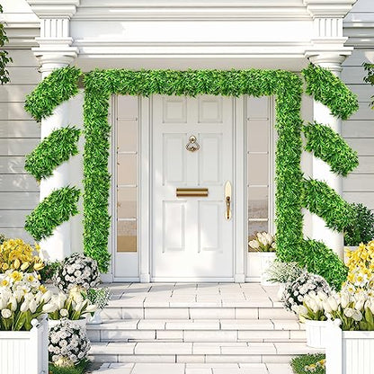 Hoteam 12 Pcs Artificial Hanging Plants 32 Inch Fake Ivy Vines with Fake Leaves Patio Artificial Plants Greenery for Living Room Indoor Outdoor Wall, No Basket (Bamboo Leaf) - color: Bamboo Leaf