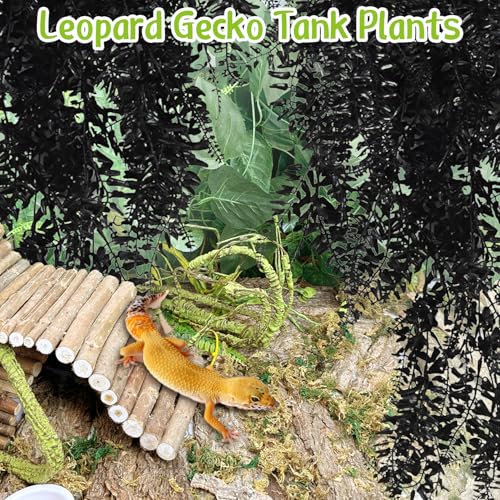 Hamiledyi Reptile Plants Hanging Terrarium Plants 2 Pack Fake Artificial Leaves with Suction Cup for Snake, Lizard, Chameleon (Black) - color: 2 Pcs Black Reptile Plants