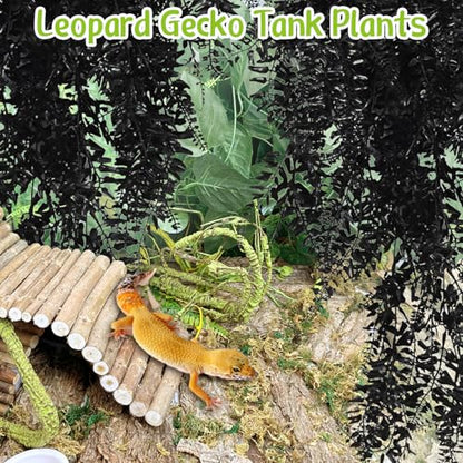 Hamiledyi Reptile Plants Hanging Terrarium Plants 2 Pack Fake Artificial Leaves with Suction Cup for Snake, Lizard, Chameleon (Black) - color: 2 Pcs Black Reptile Plants