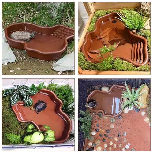 3PCS Tortoise Dish with Ramp Leaf - Tortoise Food & Water Bowls - Reptile Habitat Accessories for Horned Frogs & Lizards - Fit for Bath