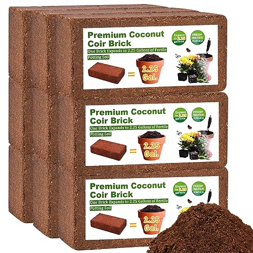 Organic Coco Coir 9 Pcs Compressed Coconut Coir Bricks Coconut Fiber Husk Substrate Mulch Coconut Bark Core Growing Medium Peat Moss Soil High Nutrition for Plants Gardening Seed Starting Soil Mix - color: Pack of 9