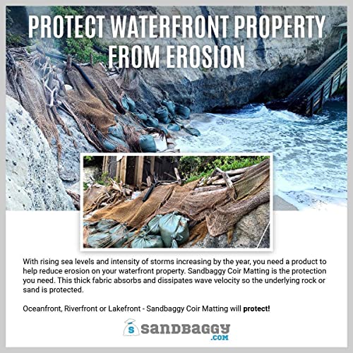 Sandbaggy Coir Mat | Erosion Control Product for Stopping Soil Erosion on Hillsides, Riverbanks & Oceanfront | Lasts 5X Longer Than Straw Blanket | Lasts 2-5 Yrs (Homeowner Size - 4 ft by 30 ft Roll) - size: 4 ft by 30 ft Roll Size or 120 sq ft