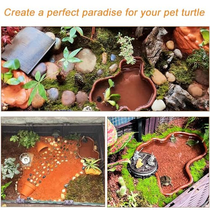 3PCS Tortoise Dish with Ramp Leaf - Tortoise Food & Water Bowls - Reptile Habitat Accessories for Horned Frogs & Lizards - Fit for Bath