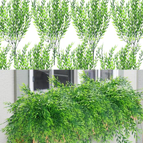 summer flower 8pack Fake Plants Weeping Willow Set Artificial Greenery Sterms Hanging Ivy Vine Plant Faux Garland Leaves UV Resistant for Outdoor Porch Party Garden Indoor Home Office Decoration - color: Weeping Willow-8