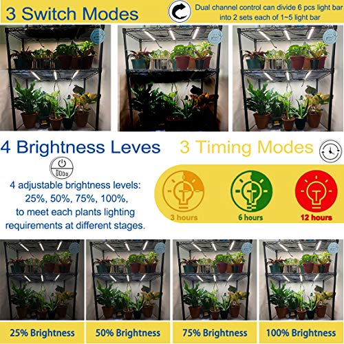 LED Grow Lights Strips for Indoor Plants with Auto ON & Off Timer, T5 Sunlike Full Spectrum Grow Lights Bar Growing Lamps for Greenhouse Shelves Hydroponics Succulent, 4 Dimmable Levels - size: M/4pcs