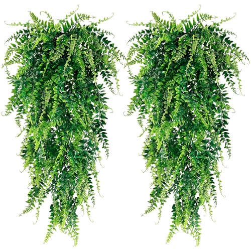 Sggvecsy 4 Pack Artificial Hanging Plants Fake Hanging Plant Faux Hanging Boston Ferns Fake Ivy Vines Greenery UV Resistant Plastic Plants for Indoor Outdoor Room Wall Wedding Patio Porch Decor - size: 4 Pack