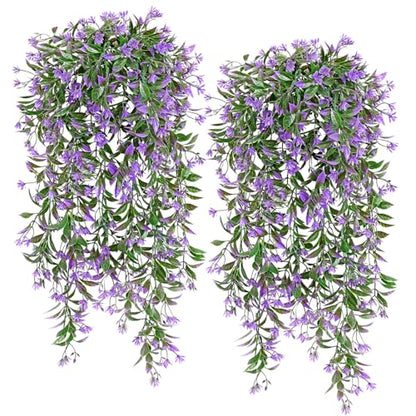 TOCHGREEN 4Pcs Artificial Hanging Plants Fern Vine, Faux Plastic Plants Fake Ivy Vine Greenery Garland with Purple Flower, Outdoor Indoor Decorations for Living Room Balcony Garden Wall Home Decor