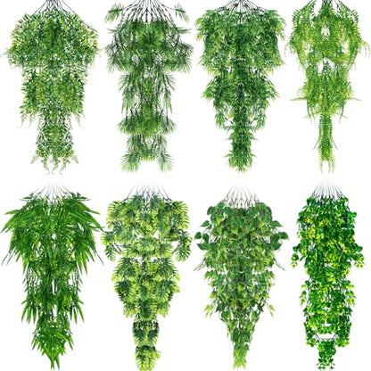 Suncalla Reptile Plants Terrarium Hanging Plants Vines Boston Climbing Terrarium Plant with Suction Cup for Bearded Dragons Lizards Crested Gecko Snake Crab Tank(Lush Series,Multiple Green) - style: Lush Series