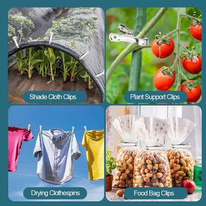 20PCS Garden Clips, 2 inch Stainless Steel RustProof Greenhouse Clamps with Strong Grip, Windproof Durable Gardening Clip Supplies for Netting Tarp Shade Cloth Plant Cover Garden Hoops, Silver