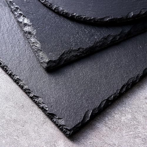 2 Pcs 4 Inch Slate Coasters Boards Black Stone Drink Coasters Square Natural Stone Coasters Slate Reptile Basking Platform Tortoise Feeding Dish Plate Chameleon Food Dish Bowl