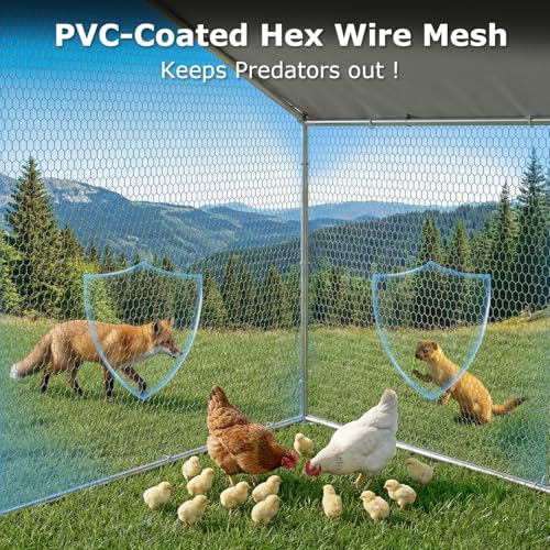 BOSSIN Bold Chicken Coop Run Large Metal Chicken Pen Outdoor, Poultry Cage Spire Shape, Heavy Duty Walkin for Yard with Waterproof and Anti-UV Cover,for Duck Rabbits Habitat