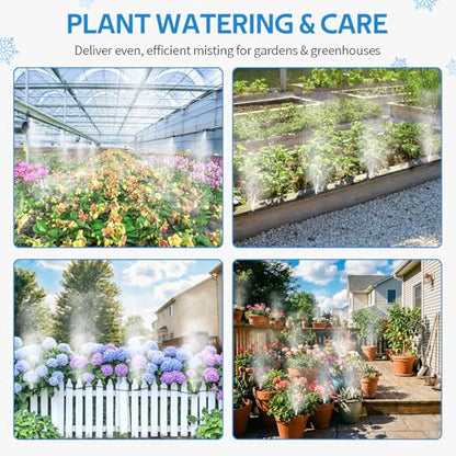 HOMENOTE Misting Cooling System, 42FT(13M) Pre-Assembled Kit with 15 Brass Nozzles & 3/4" Brass Adapter, Cooling Mister for Patio, Backyard, Pets, Garden & Greenhouse - size: 42FT / 13M