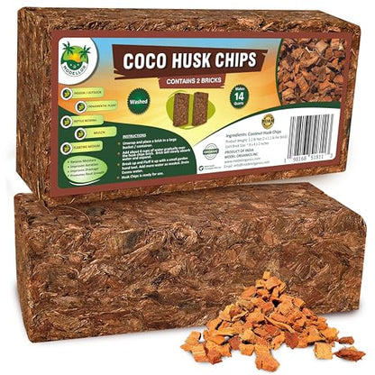 MODELLOR Premium Super Washed, Clean, Coco Chips, 2 Bricks (2.2 lb.) yields 14 Qts. of Loose Chips. Plant Substrate, Organic, Reptile Bedding, Odor Absorbing, Grow Orchids, Mulch Indoor, Outdoor.