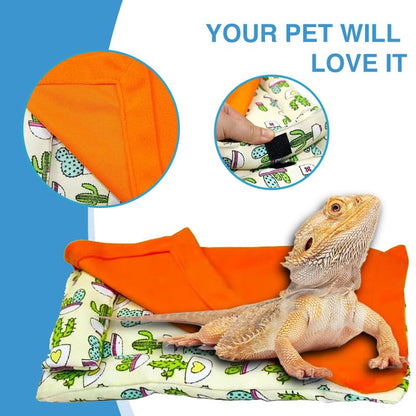 Bearded Dragon Hammock Sleeping Bag Set- Hanging Pet Bed with Pillow and Blanket Hideout Habitat with Soft Warm for Bearded Dragon Lizard Leopard Gecko and Small Pet Animal（Beige + Orange Quilt） - color: Beige + Orange Quilt