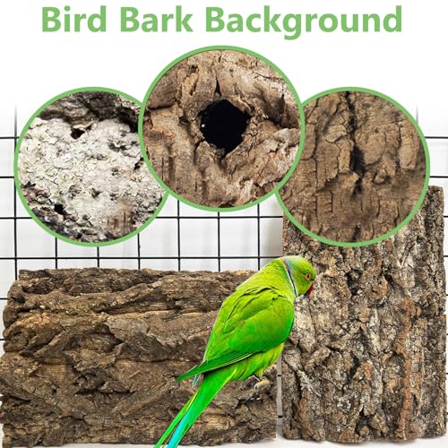 Cork Bark Perch for Birds 16"X12" Natural Cork Chewing Toy 2 PCS Flat Budgies Bark Seat Board Wood Bark Background Decor Panel Birdcage Accessories for Parakeet Lovebirds Cockatiels Conures