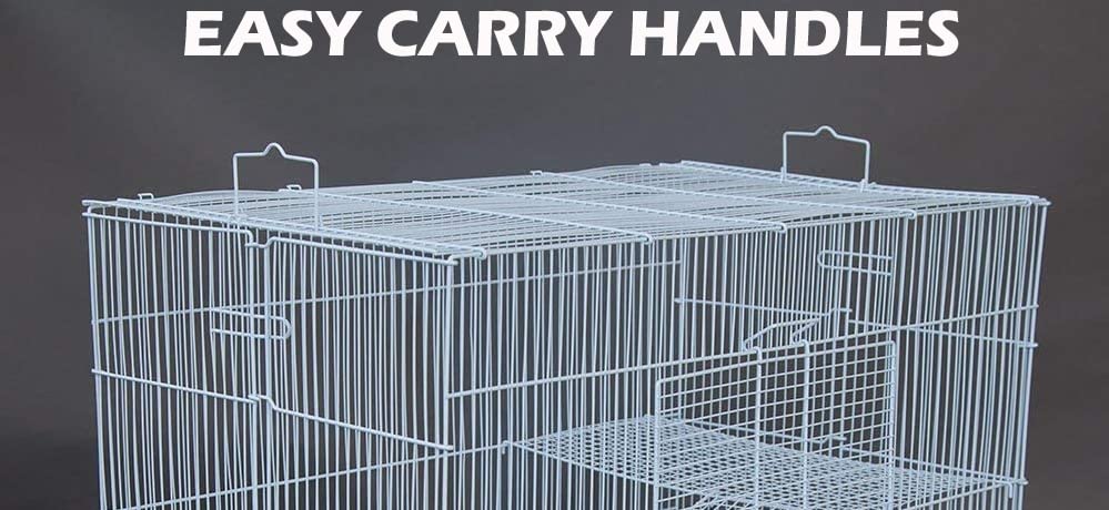 Large 3-Level Easy Foldable Bite-Proof with Tight 3/8 Inch Bar Spacing Shelves & Ladders for Ferret Chinchilla Sugar Glider Rats Mice Gerbil Mouse Metal Travel Carrier Cage Easy Clean Pull Out Tray - color: White