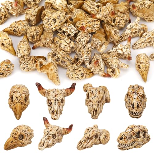 Geelin 60 Pcs Mini Resin Animal Skull Heads Miniature Animal Skulls Figurines Bulk for Sand Box Mini Skull Figurine for Reptiles Hideouts Crafts Micro Landscape Decor