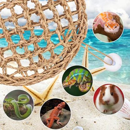 Hermit Crab Climbing Toys,Lizard Seagrass Mat,Hermit Crab Hammock with Suction Cups,Hermit Crab Supplies Decor Habitat,Small Reptile Tank Accessories for Guinea Pigs Hamsters Geckos (Circle) - size: Circle