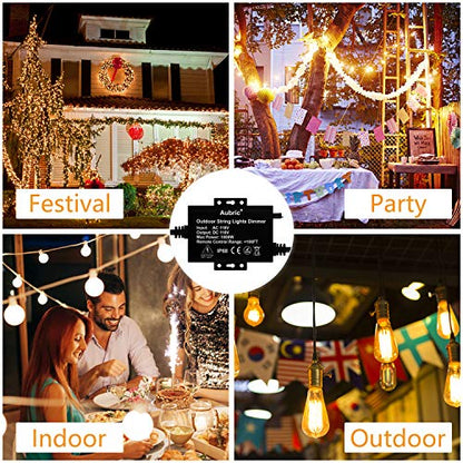 Outdoor Dimmer Switch for String Lights, 1000W Max Power IP68 Waterproof Wireless RF Remote Control Timer Switch, 3 Prong Outlet Plug-in Dimmer for Dimmable LED String Lights Patio Lights