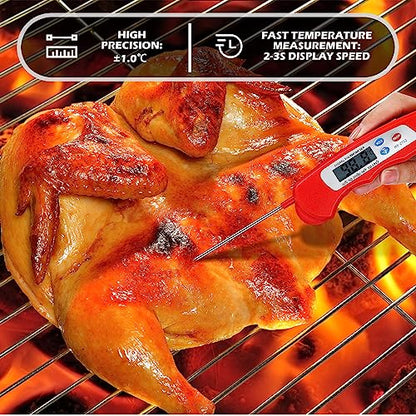 Xuhal 12 Pcs Digital Meat Thermometer with Probe Waterproof Instant Read Foldable Food Thermometer with Magnet for Kitchen Grilling Cooking Turkey Baking BBQ(Black, Red) - color: Black, Red