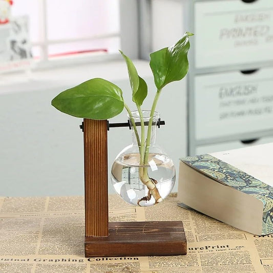 Plant Terrarium with Wooden Stand, Desktop Propagation Stations Glass Air Planter Metal Swivel Holder for Indoor Live Hydroponics Plants Office Home Garden Decor (1 Bulb Vase) - color: A