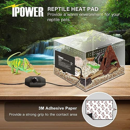 iPower 6 by 8 Inch Reptile Heating Pad with Temperature Adjustable Controller Knob, Under Tank Warmer Terrarium Heat Mat for Reptiles and Amphibians (Pack of 2) - size: 6 X 8 Inch (Pack of 2)