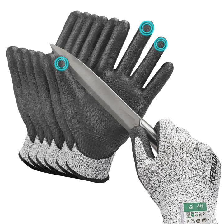 Kebada Cut Resistant Gloves, ANSI A2 Cutting Glove, PU Coated, Touchscreen, Multi-Purpose Model C2, 3 Pairs, Medium - color: Grey(3 Pairs), size: 8/Medium