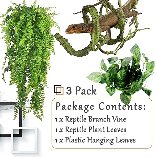 Hamiledyi Reptile Plants Bendable Jungle Climbing Vine Terrarium Branch and Tank Habitat Decorations 2 PCS Terrarium Hanging Plants with Suction Cups for Lizard, Snake, Bearded Dragon, Leopard Gecko