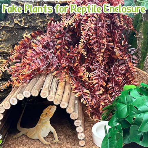 Hamiledyi Reptile Plants 2 Pcs Hanging Terrarium Plants Fake Plant Reptile Tank Accessories for Leopard Gecko Bearded Dragon, Snake, Lizard Habitat (Red) - color: 2 Pcs Red Reptile Plants