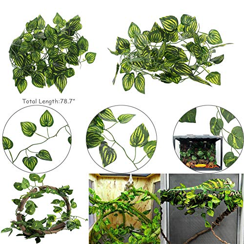 Hamiledyi 6PCS Bearded Dragon Tank Accessories Lizard Hammock Jungle Climber Vines Flexible Leaves Bendable Vine Artificial Branch Habitat Reptile Decor for Climbing, Suitable for Geckos, Lizards