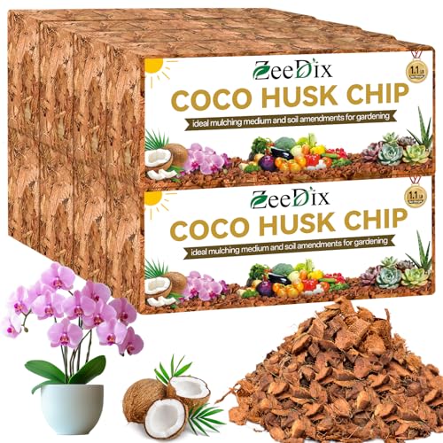 Zeedix Coco Chips Mulch for Plants, 100% Organic Coco Husk (8-Pack) | Low EC and pH Balanced, High Expansion, Indoor & Outdoor Graden Mulch for Landscaping, Flowers Herbs Vegetables Planting - color: 8 pack