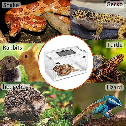 Dutiplus Large Snake Reptile Tank Amphibians Habitat Cages Sliding Screen Top for Lizard,Gecko, Frog, Hamster,Hermit Crab Animals(21.65"x12.6"x12.2") (White) - color: White