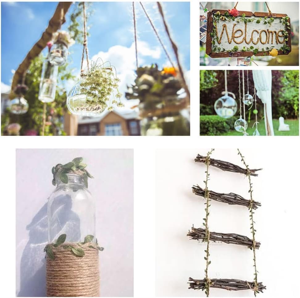 Artificial Vine Natural Hemp Rope Burlap Leaf Ribbon for Jungle Fake Green Ivy Leaves Foliage Leaf Plant for Macrame Wall Decor Garland Rustic Wedding Party Supplies (164FT) - size: 164FT