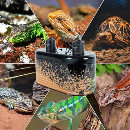 WACOOL Reptile Dome Light Dual Fixture for 2 Light Bulbs, Optical Reflector Lampshade for Tropical Desert Reptile Heat Lamp UVB Light Dual Combo Kit with 2 Independent Switches