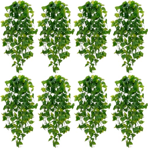 BLEUM CADE Fake Hanging Plants, 8pcs Artificial Pothos Vines Greenery for Wall Home Living Room Office Indoor Outdoor Decor (No Baskets) - color: Pothos Ivy Vines, size: 8pcs