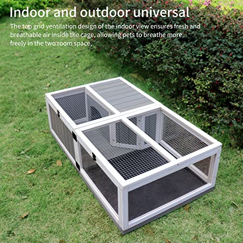 Tortoise Habitat with Waterproof Activity Tray Rest Game Compartments Metal Latch Top Galvanized Mesh Small Animals Outdoor Wooden Reptile Cage 43.1x24x12.8 Inches Grey