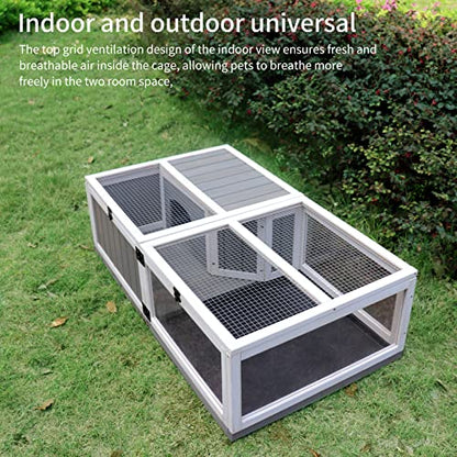 Tortoise Habitat with Waterproof Activity Tray Rest Game Compartments Metal Latch Top Galvanized Mesh Small Animals Outdoor Wooden Reptile Cage 43.1x24x12.8 Inches Grey