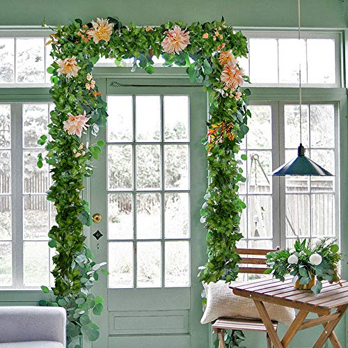 DearHouse 84 Feet 12 Strands Artificial Ivy Leaf Plants Vine Hanging Garland Fake Foliage Flowers Home Kitchen Garden Office Wedding Wall Decor, Green - size: 84 Feet