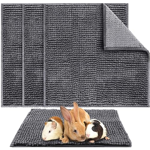 Amylove 4 Pcs Guinea Pig Cage Liner 12 x 12 Inch Washable Chenille Pee Pads Pet Dog Cat Bedding Training Mat Reusable for Small Animals Puppy Bunny Hamster Chinchilla - color: Dark Gray, size: 12 x 12 Inch, style: Low Pile Chenille