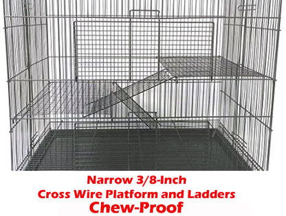 3-Levels Easy Portable Collapsible Ferret Chinchilla Sugar Glider Rats Mouse Animal Critter Bite-Proof Metal Carrier Travel Cage with Narrow 3/8-Inch Bar Spacing Easy to Setup No Tools Needed - color: Black
